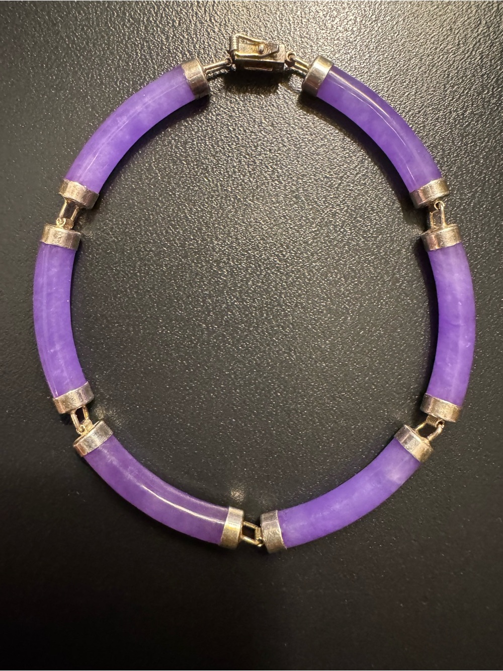 Vintage Lavender Jade Sterling Silver Bracelet 7.5” Articulated